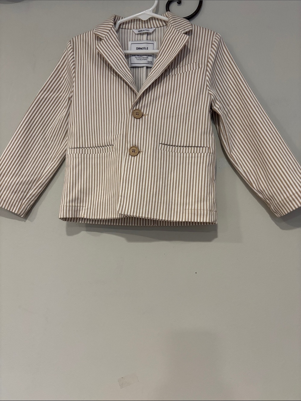 Daniele Alessandrini Beige and White Striped Kids Blazer